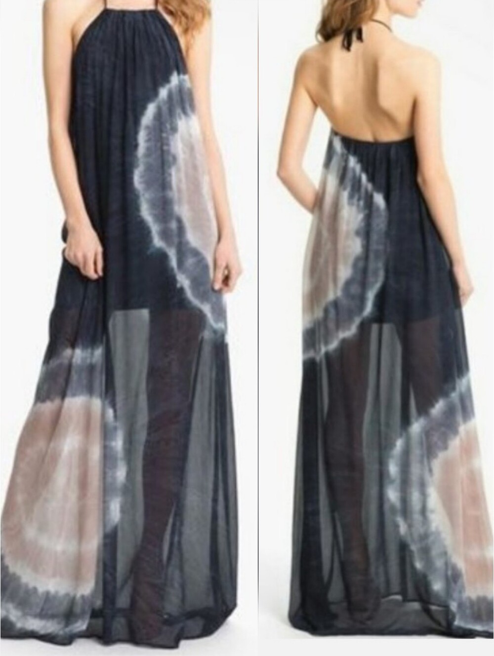 Young Fabulous & Broke Chiffon Strapless Maxi Dress Blue Cream Rose/Pink